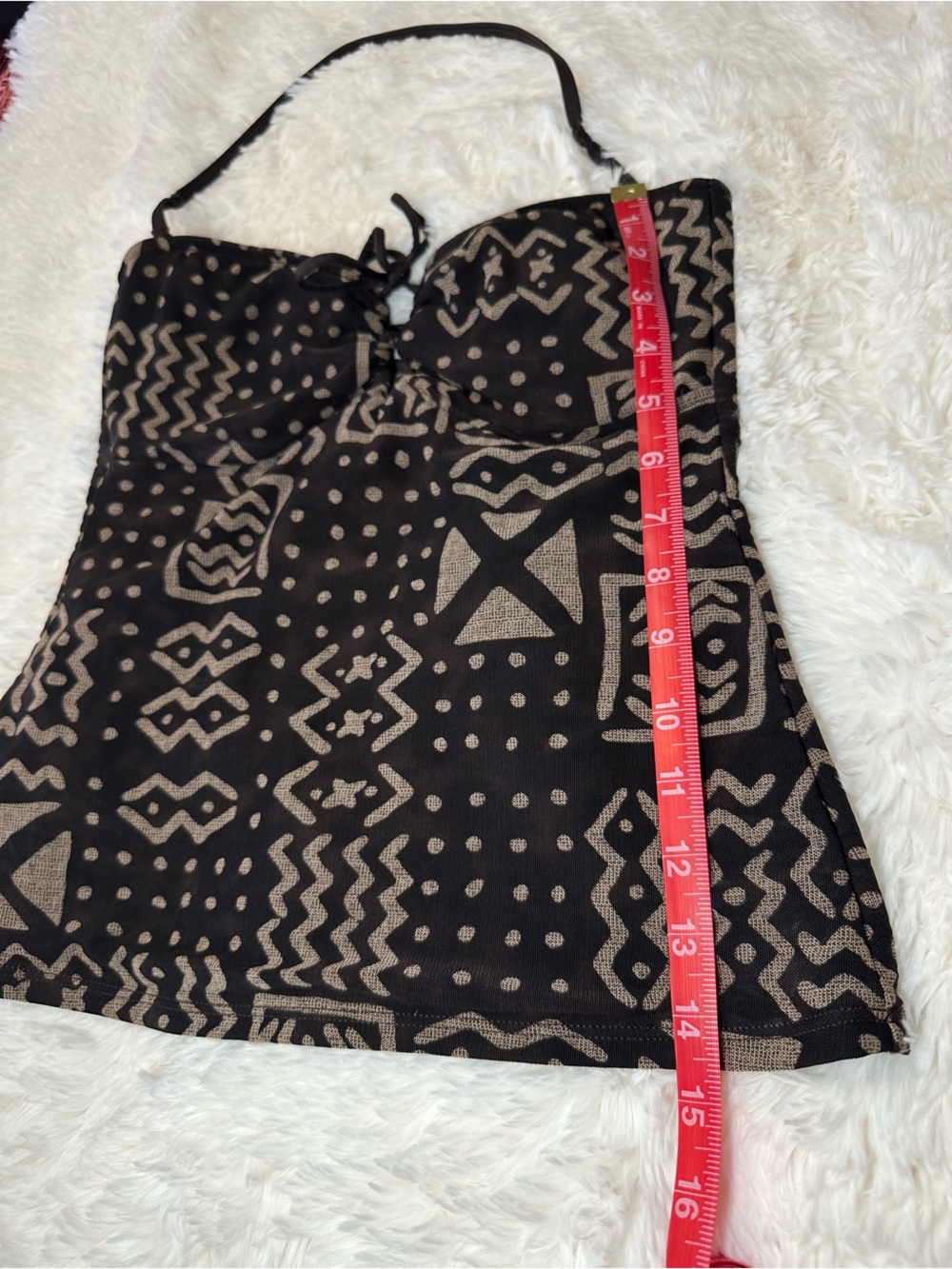 Ralph Lauren Tribal Print Tankini Swim Set Side Tie Brown Tan M Est - Picture 9 of 16